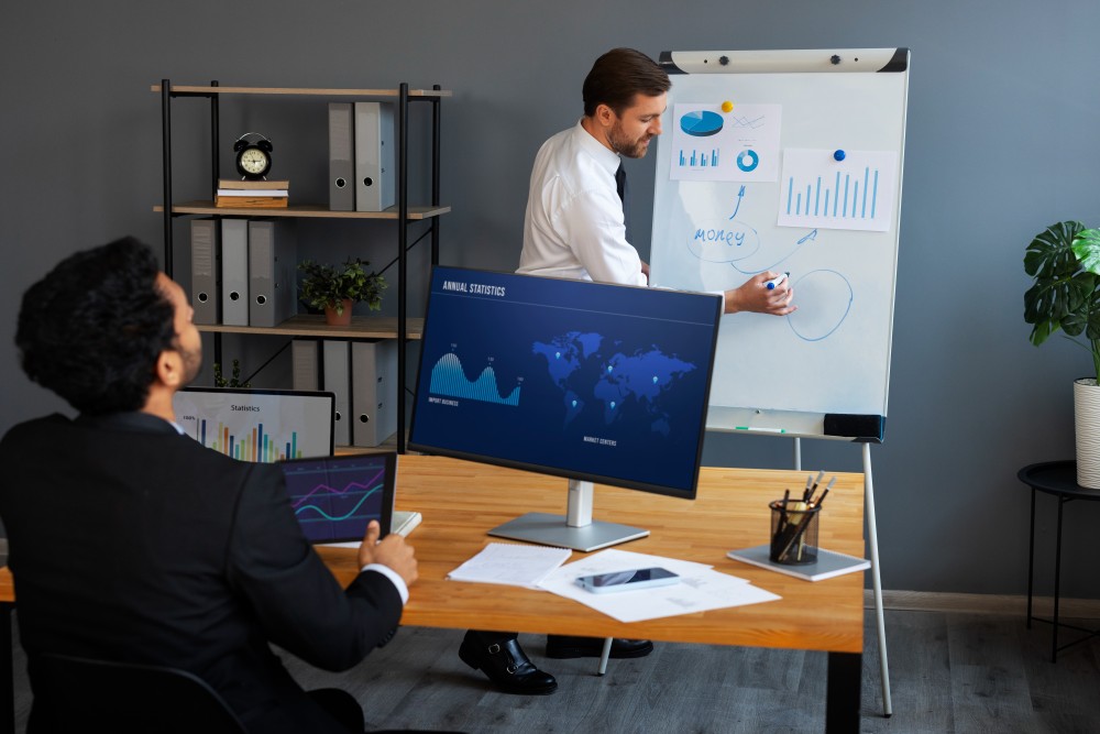business person looking finance graphs (1)