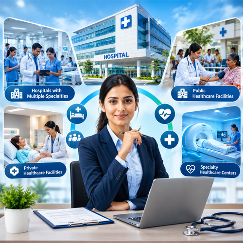 Hospital Administration vs Healthcare Management Career environment for hospital managers across hospitals, public healthcare facilities, private facilities, and specialty healthcare centers.